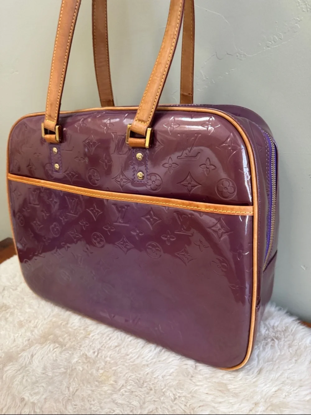Louis Vuitton Vernis Sutton Laptop Bag in Plum with Vachetta Trim